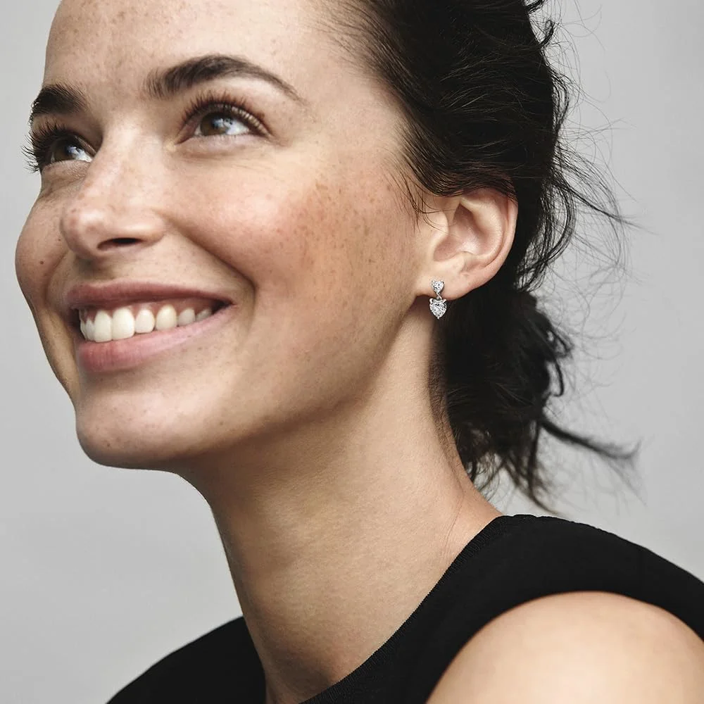 گوشواره های میخی دو قلب درخشان پاندورا