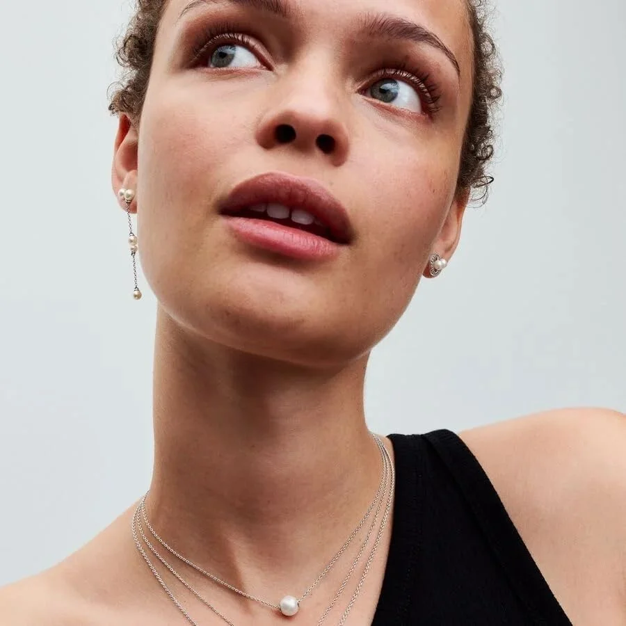 جواهرات جاودانه پاندورا، نقره استرلینگ، با مروارید پرورشی آب شیرین سفید فرآوری شده و زیرکونیا مکعبی شفاف