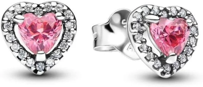 گوشواره های میخی نقره استرلینگ طرح قلب با زیرکونیا مکعبی صورتی و شفاف