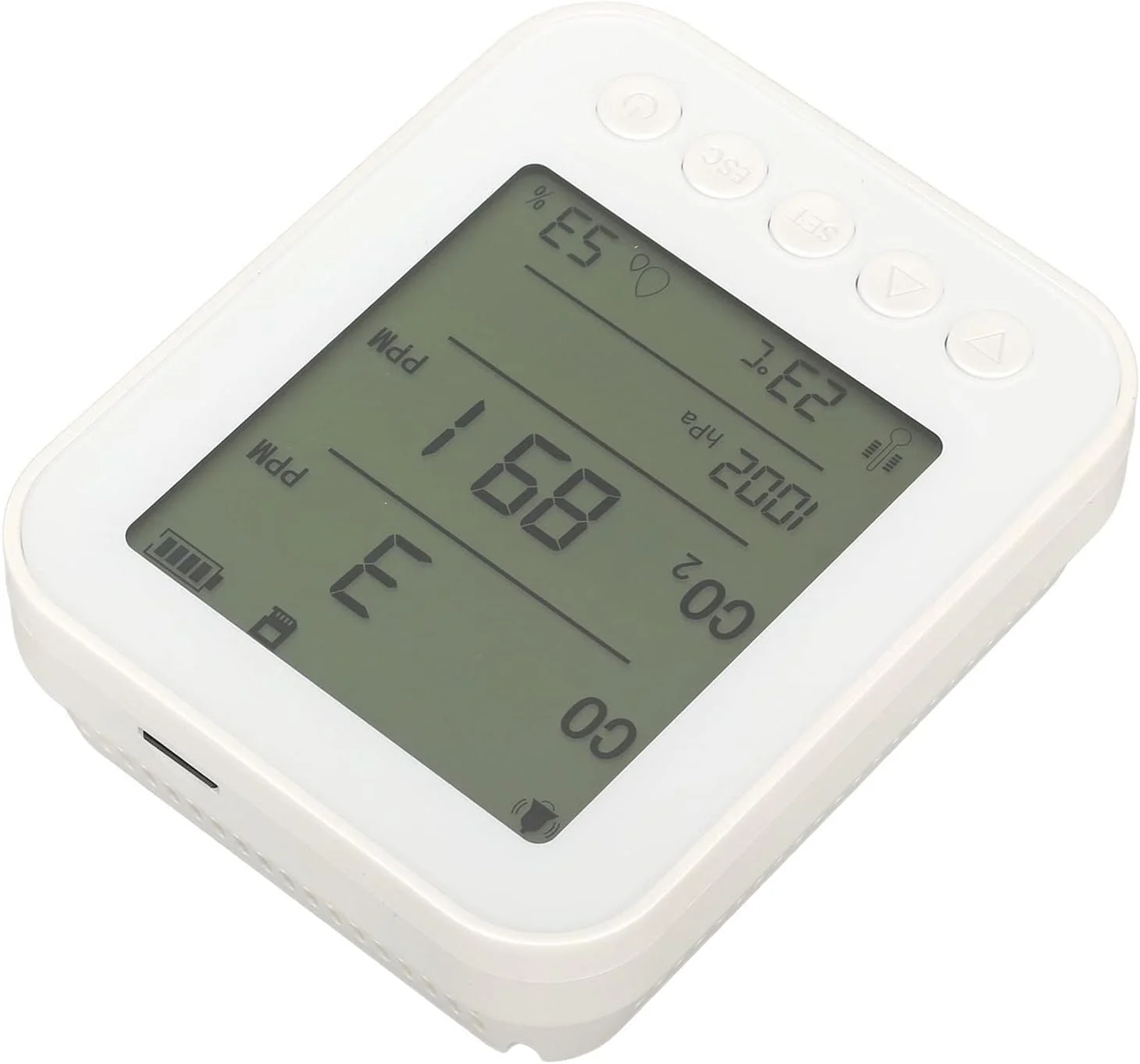 مانیتور کیفیت هوای Torvex، ردیاب CO2، رطوبت، دماسنج، فشارسنج 7 در 1 5 ولت سفید