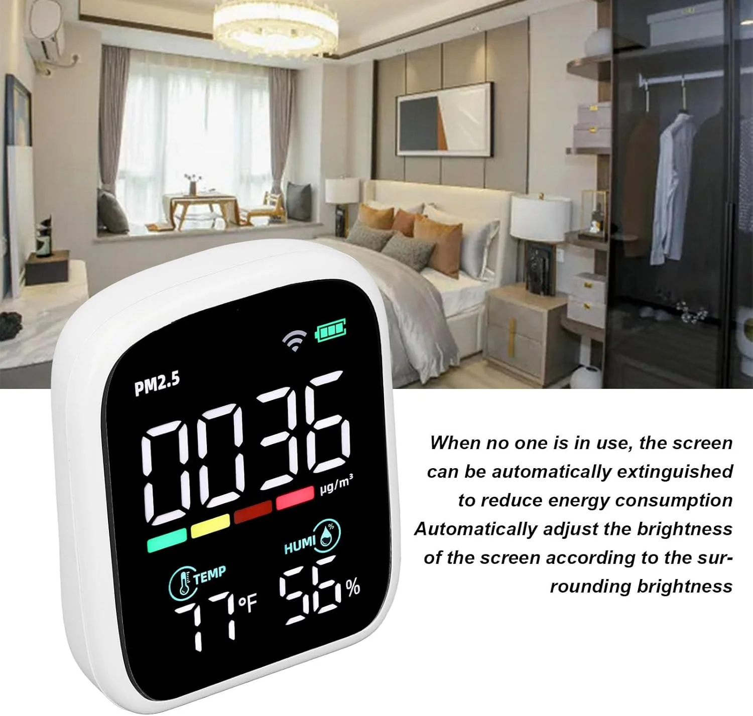 دستگاه تشخیص کیفیت هوا Torvex، مانیتور PM2.5، دماسنج و رطوبت سنج خانگی، دستگاه سنجش آلودگی هوا، دستگاه مانیتور کیفیت هوای داخلی