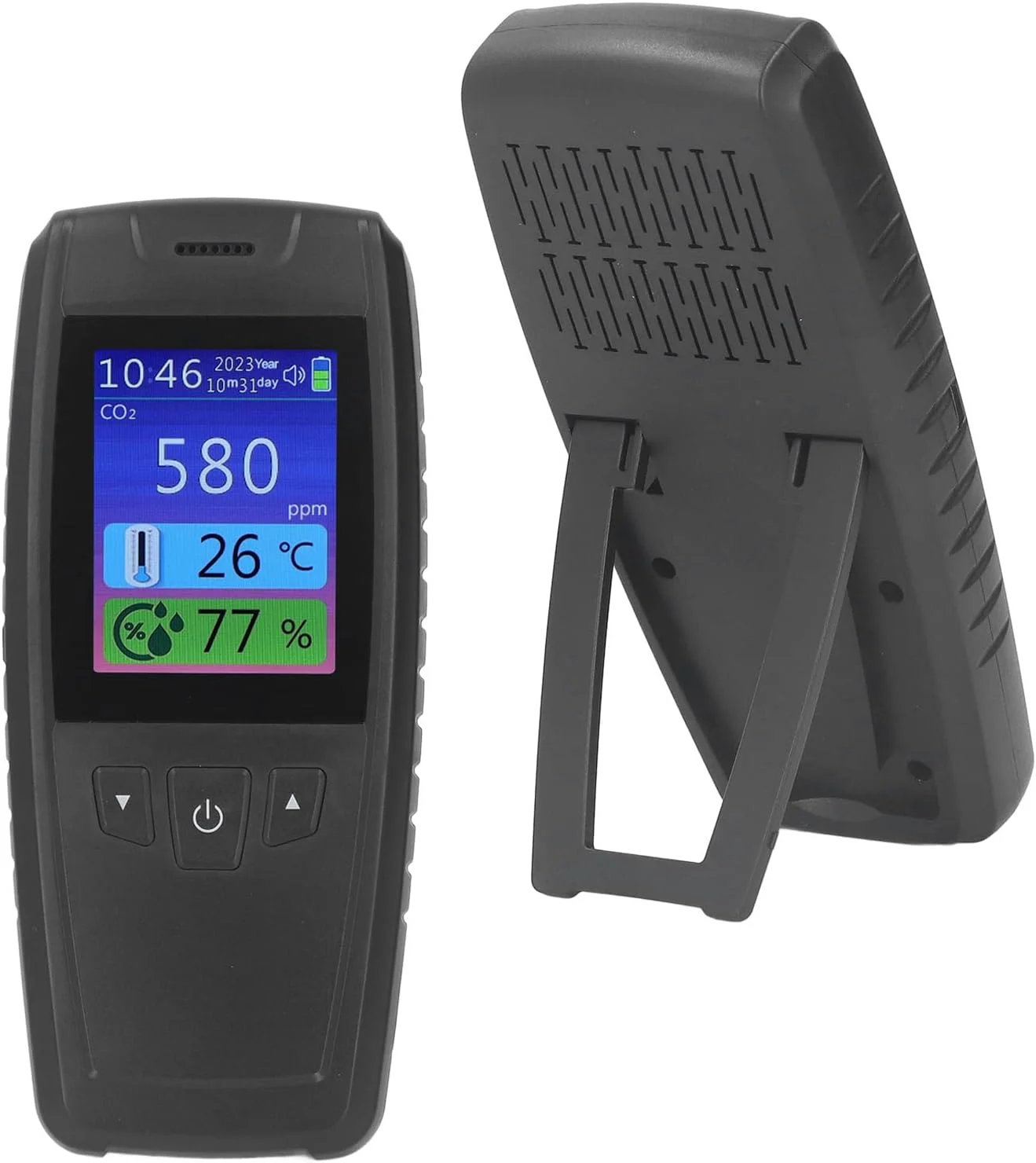 دستگاه تشخیص دی اکسید کربن Torvex، مانیتور 3 در 1 دی اکسید کربن با سنسور دما و رطوبت، دستگاه سنجش کیفیت هوای داخلی، دستگاه مانیتورینگ غلظت CO2