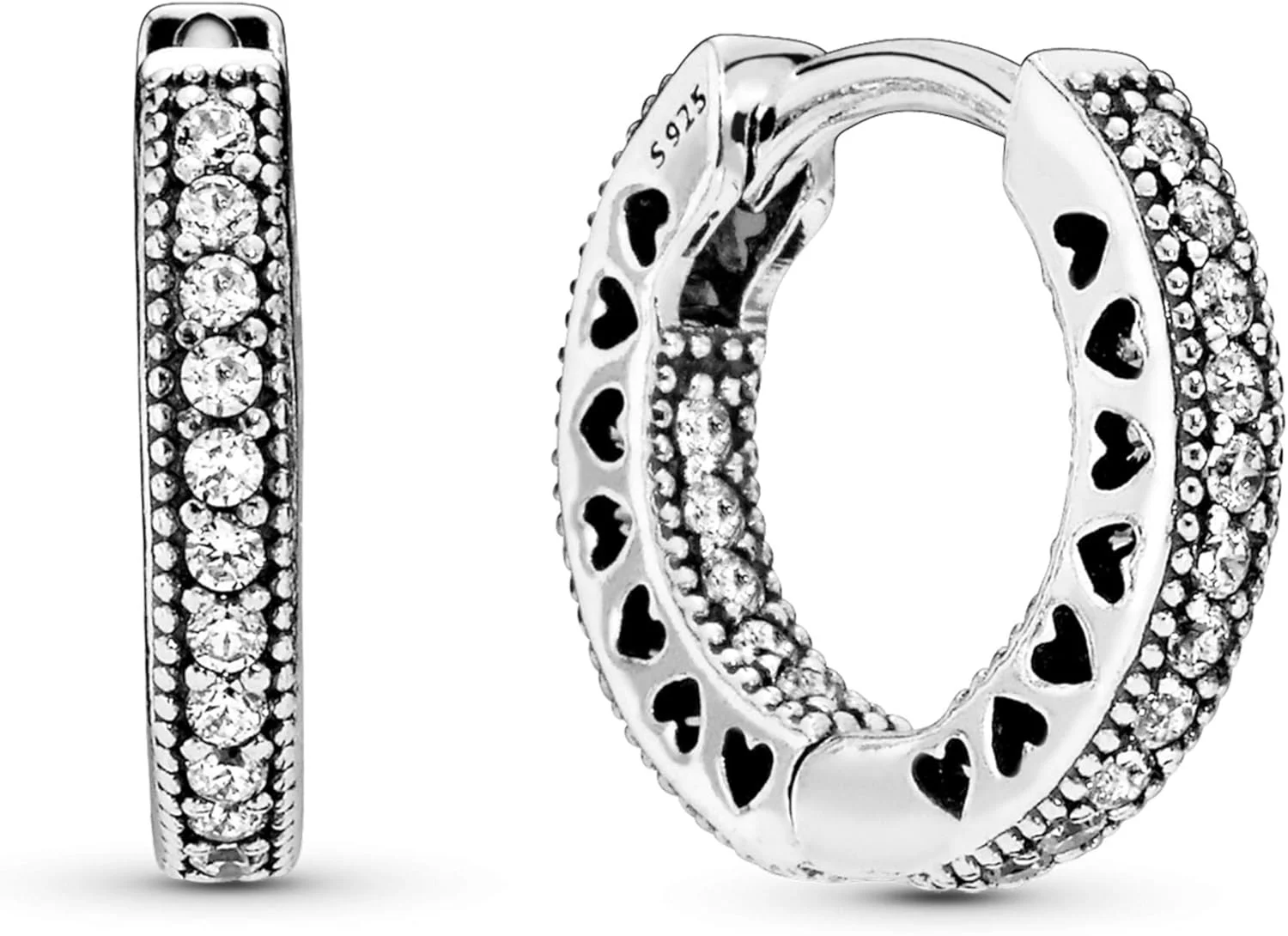 گوشواره های حلقه ای قلب نگین دار زنانه پاندورا سیگنیچر نقره استرلینگ