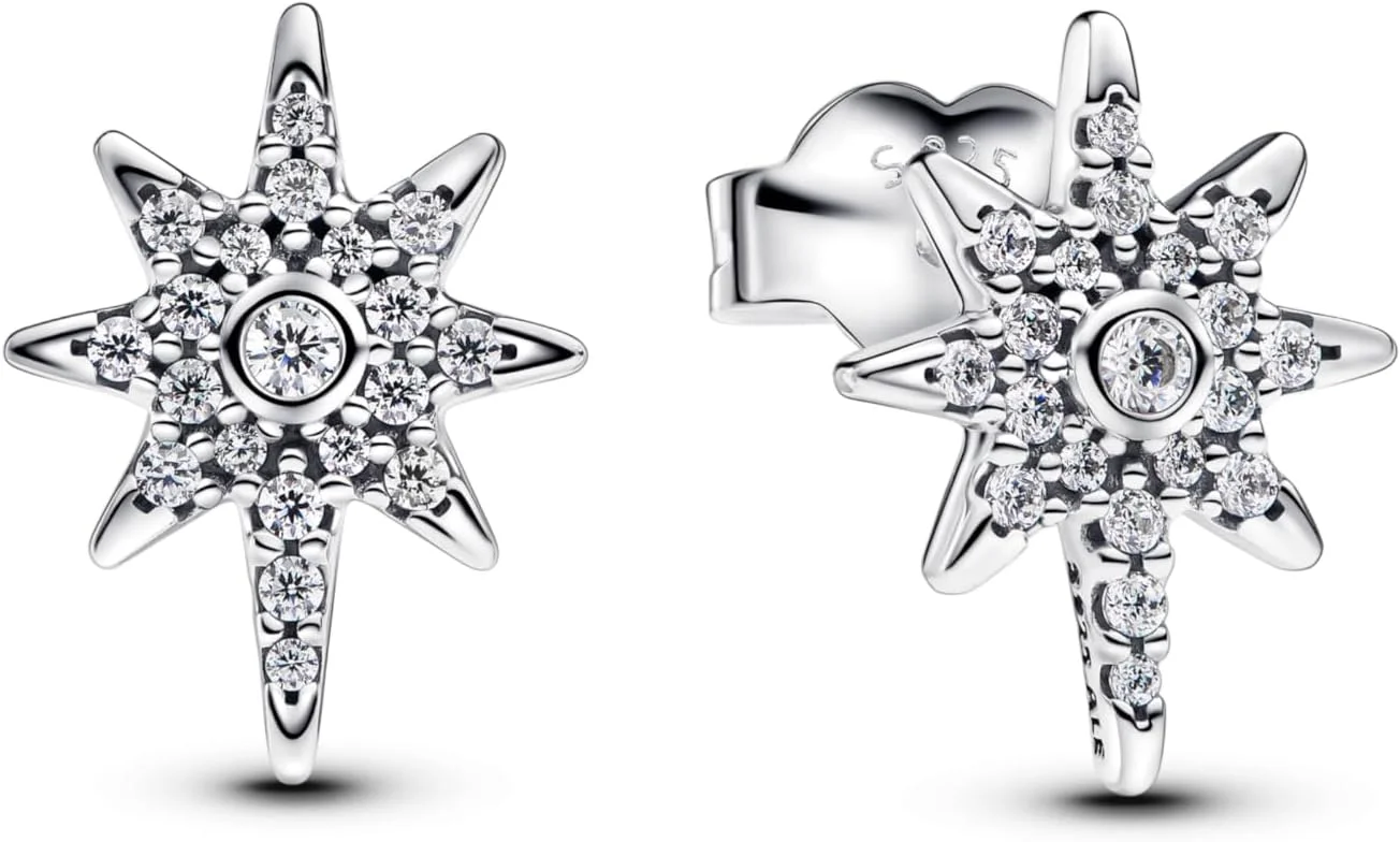 گوشواره های میخی نقره ای پاندورا طرح ستاره شمالی