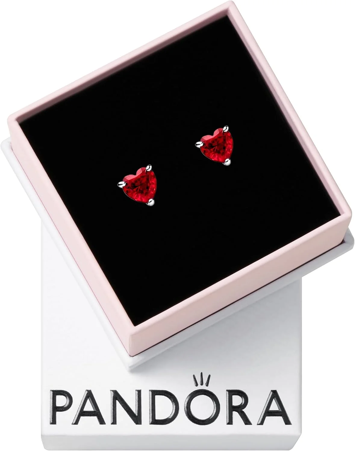 گوشواره های میخی قلب درخشان Pandora Timeless Schmuck، با کریستال سالگرد گیلاسی قرمز