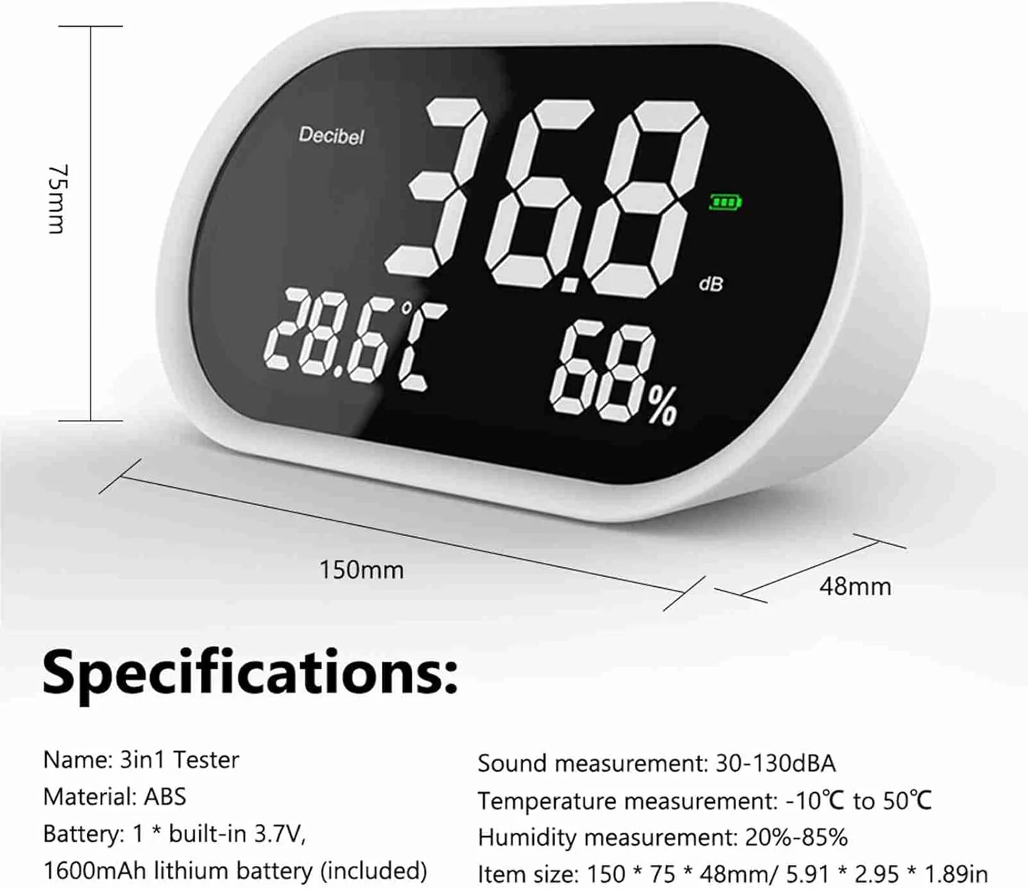 تُروِکس صدا سنج، تستر دیجیتال نویز دسی بل 3 در 1 به همراه سنسور دما و رطوبت، دستگاه تست محیطی