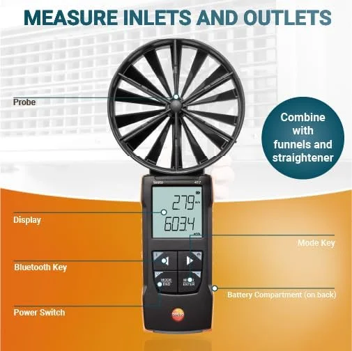 بادسنج پره ای TESTO 100 میلی متری و مجموعه قیف مدل 417 کیت 1 - TESTO - 0563 1417