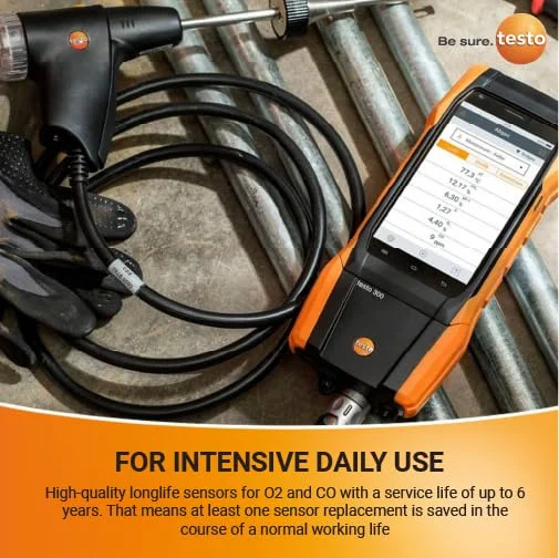 کیت آنالایزر احتراق تستو 300 HVAC به همراه پرینتر - تستر نشت احتراق برای گاز دودکش، کشش، فشار دیفرانسیل و CO محیط - تستر نشت گاز طبیعی به همراه پروب - CO متر با صفحه نمایش لمسی