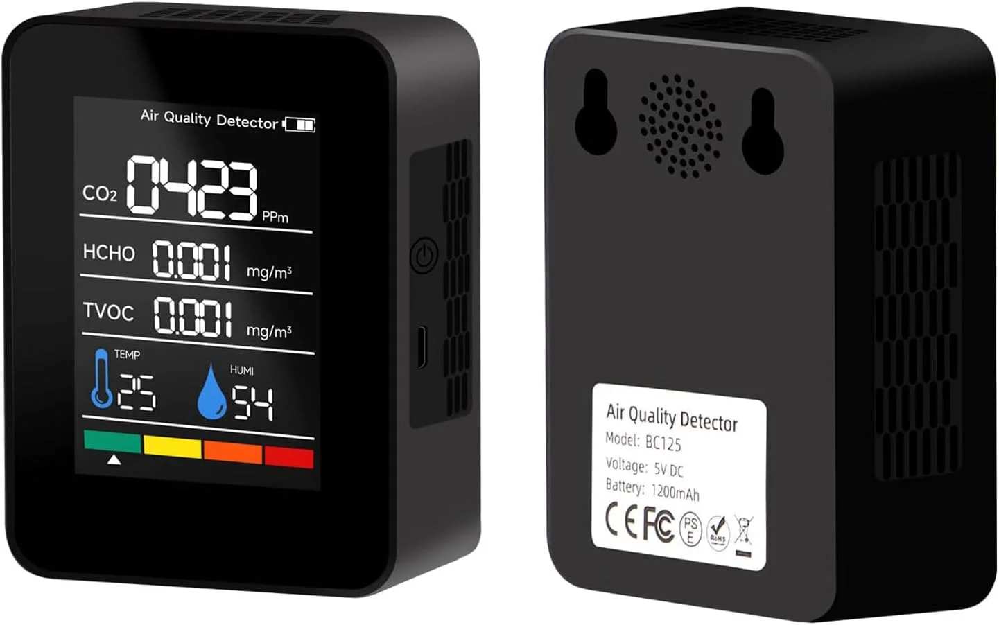 دستگاه سنجش کیفیت هوای داخل خانه TERRIFI، تستر کیفیت هوای 5 در 1، خانه هوشمند برای تست کیفیت هوای داخل خانه، مانیتور CO2 چند منظوره قابل حمل، برای خانه، دفتر، مدرسه، هتل، ماشین