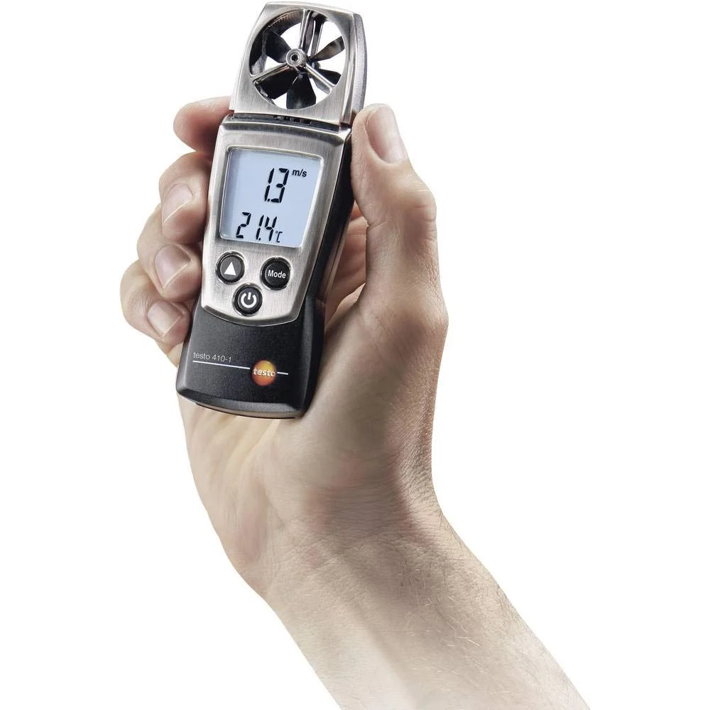 بادسنج پره ای جیبی Testo مدل 410-1 به همراه درپوش محافظ و بند مچی برای اتاق های تمیز، سرعت و تعادل هوا، سرعت کوره