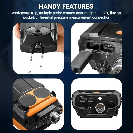 کیت آنالایزر احتراق تستو 300 HVAC به همراه پرینتر - تستر نشت احتراق برای گاز دودکش، کشش، فشار دیفرانسیل و CO محیط - تستر نشت گاز طبیعی به همراه پروب - CO متر با صفحه نمایش لمسی