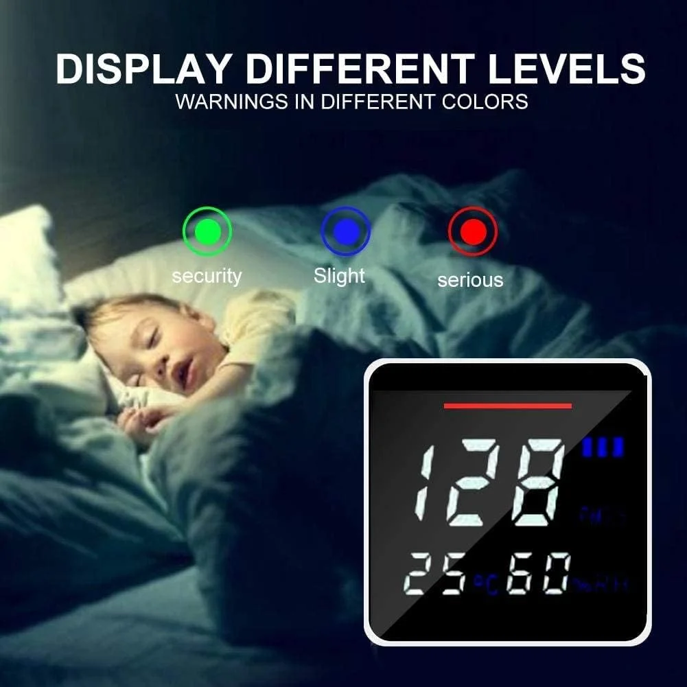 مانیتور کیفیت هوا PM2.5، دما، رطوبت، تشخیص آلودگی هوای داخلی به صورت لحظه ای، کوچک و قابل حمل با عمر باتری طولانی مانیتور کیفیت هوا PM2.5، دما، رطوبت، تشخیص آلودگی هوای داخلی به صورت لحظه ای، کوچک و قابل حمل با عمر باتری طولانی