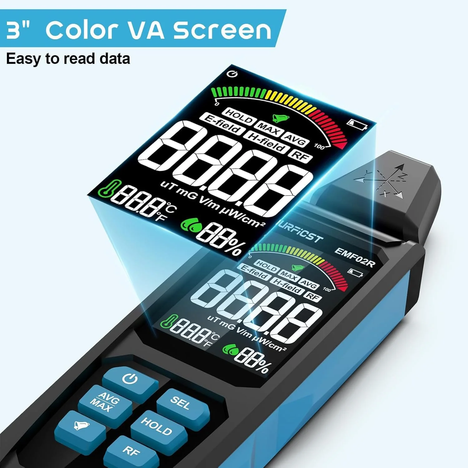 دستگاه تشخیص EMF تریفی، 5 در 1 دیجیتال قابل شارژ، اندازه گیری دما و رطوبت محیط، ایده آل برای دکل های تلفن همراه، کنتورهای هوشمند، تشخیص EMF خانگی و شکار ارواح