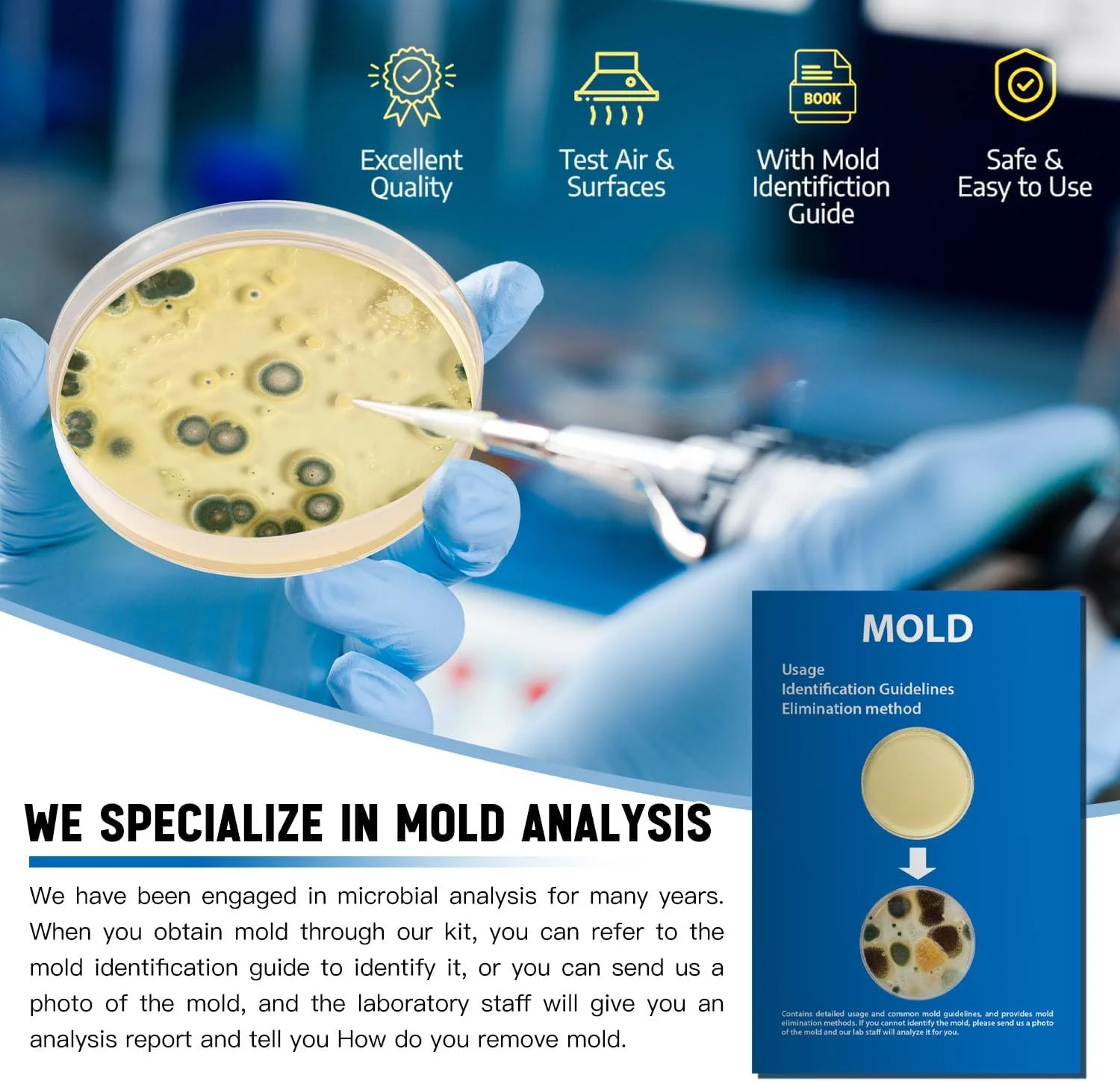 کیت تست کپک برای خانه - کیت تست کپک DIY با 12 تست جداگانه - آشکارساز کپک سیاه - تست کننده کیفیت هوای داخل ساختمان - راهنمای شناسایی کپک - تجزیه و تحلیل آزمایشگاهی رایگان - آشکارساز کپک سریع و قابل اعتماد در خانه
