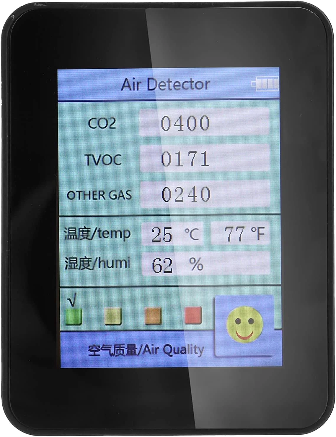 دستگاه سنجش کیفیت هوا، 4 در 1 TVOC/CO2/دما/رطوبت، قابل حمل و شارژی، مناسب برای کاشت، گلخانه، سبزیجات و دکوراسیون منزل