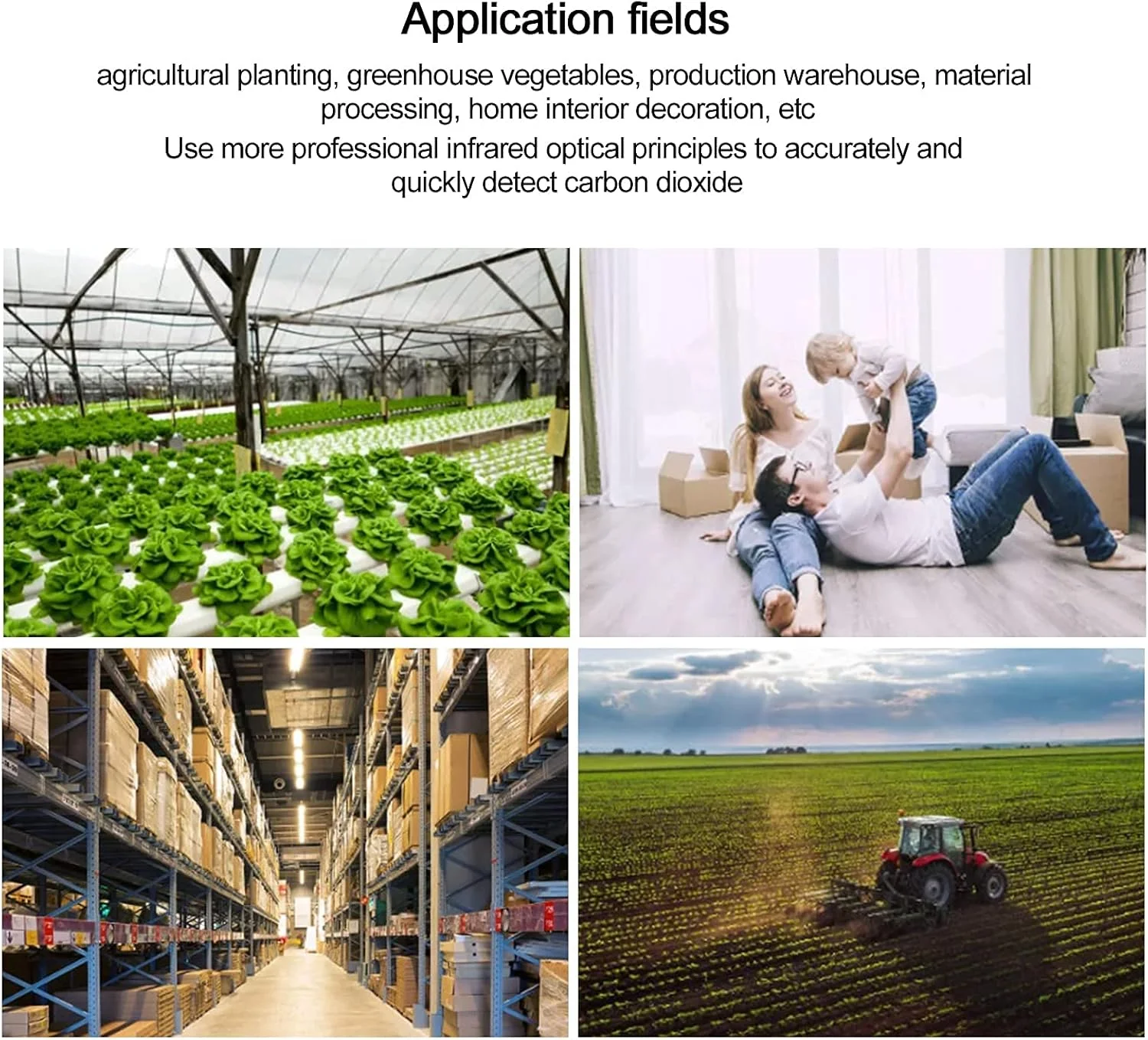 دستگاه سنجش کیفیت هوا، 4 در 1 TVOC/CO2/دما/رطوبت، قابل حمل و شارژی، مناسب برای کاشت، گلخانه، سبزیجات و دکوراسیون منزل