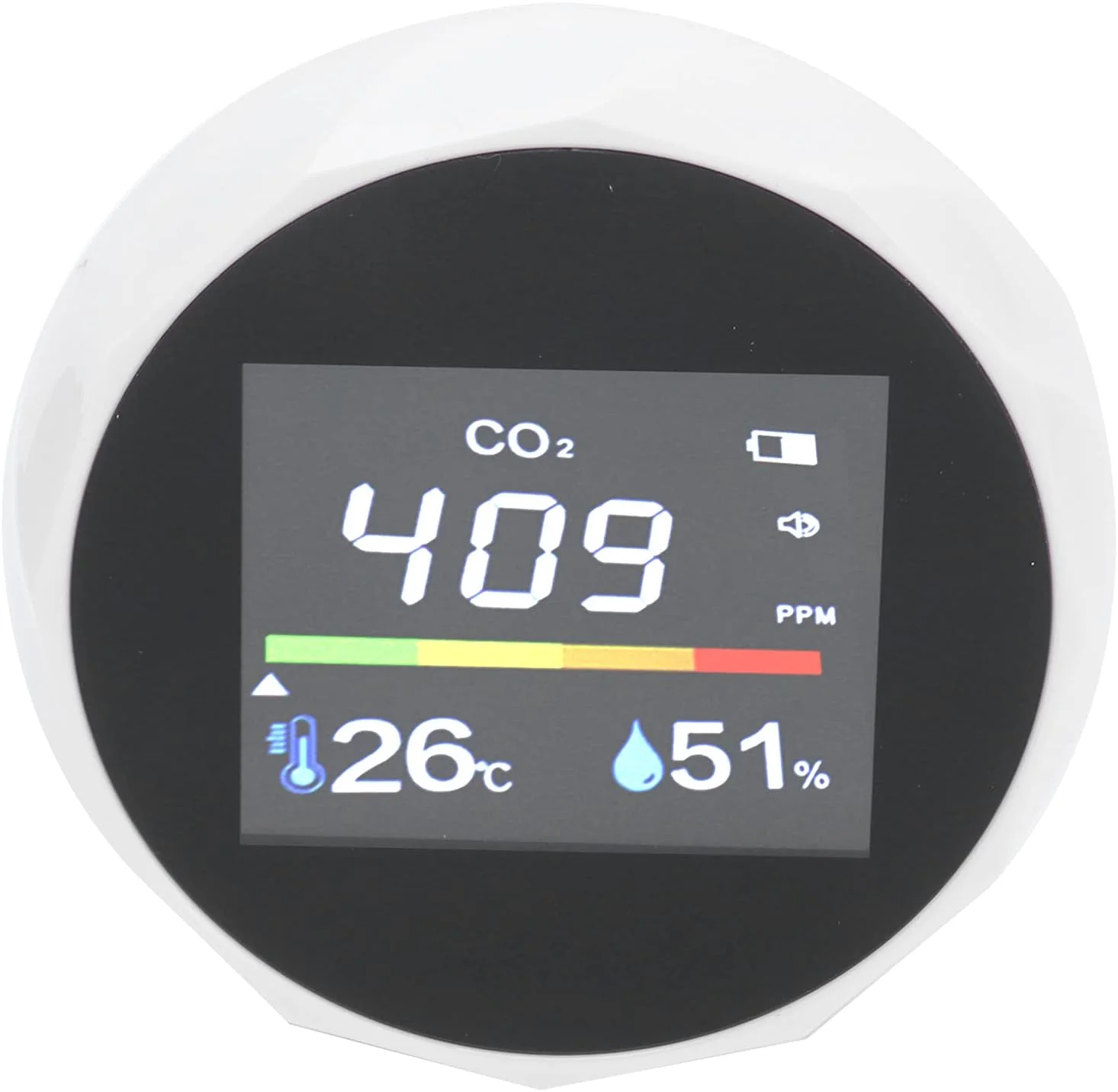 مانیتور کیفیت هوا، دماسنج رطوبت سنج قابل حمل با شارژ USB، تستر دی اکسید کربن با دقت بالا برای خانه، دفتر و سالن ورزشی (سفید)
