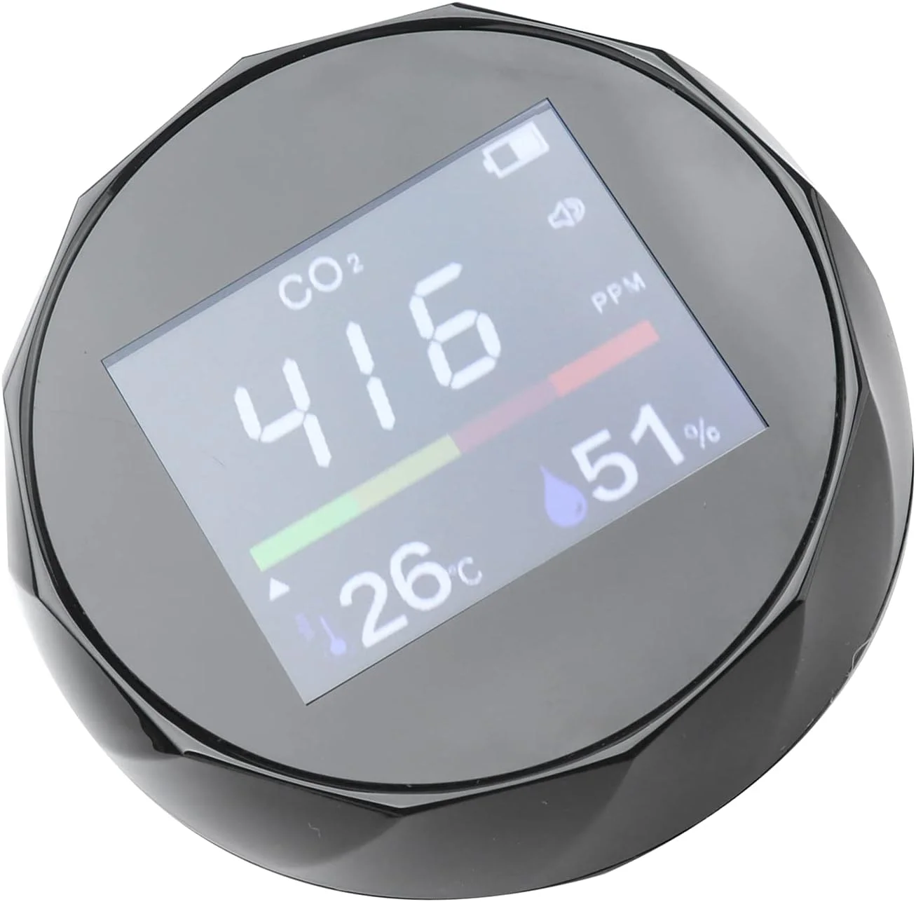 مانیتور کیفیت هوا، دماسنج رطوبت سنج قابل حمل با شارژ USB، تستر دی اکسید کربن با دقت بالا برای خانه، دفتر و سالن ورزشی (مشکی)