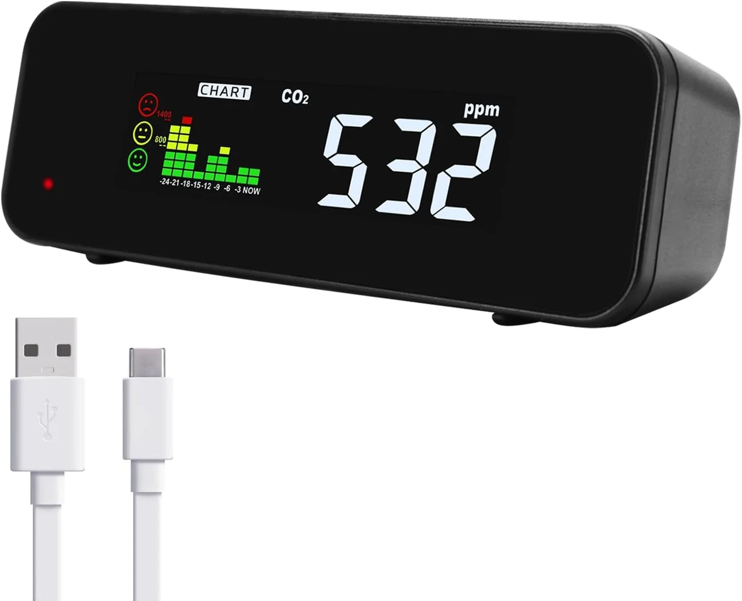 دستگاه مانیتور کیفیت هوا TEKCOPLUS پیشرفته با پرتو دوگانه NDIR CO2/دما با نمایشگر LED سه رنگ - سنسور دقیق برای ارزیابی جامع کیفیت هوا