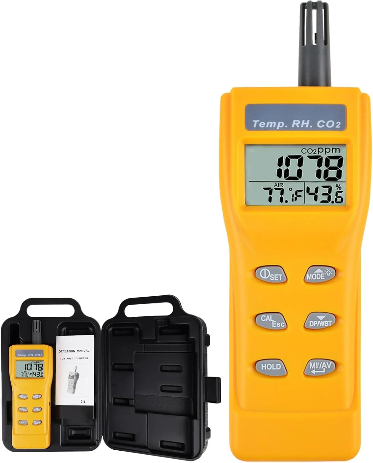 دستگاه سنجش CO2 قابل حمل TEKCOPLUS، مانیتور دیجیتال CO2 با عملکرد هشدار، دماسنج و رطوبت سنج دی اکسید کربن، سنسور NDIR CO2، مانیتور کیفیت هوای داخل خانه برای منزل، دفتر کار، اتاق رشد