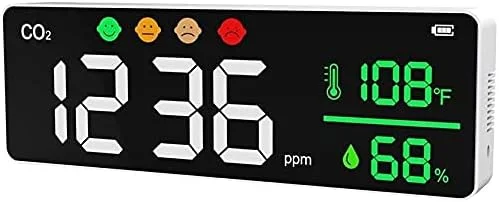 دستگاه سنجش کیفیت هوای داخل ساختمان SVASTY، مانیتور دی اکسید کربن دیجیتال LCD با قابلیت هشدار، نمایش دما و رطوبت