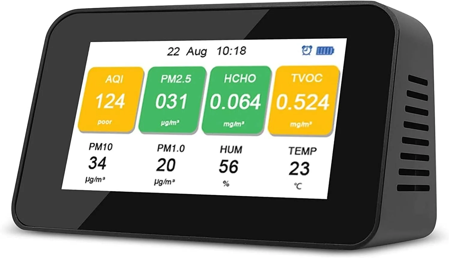 دستگاه سنجش کیفیت هوای داخل خانه SVASTY مدل 8 در 1 - ردیاب قابل حمل فرمالدهید برای HCHO PM2.5 PM1.0 PM10 AQI TVOC رطوبت دما