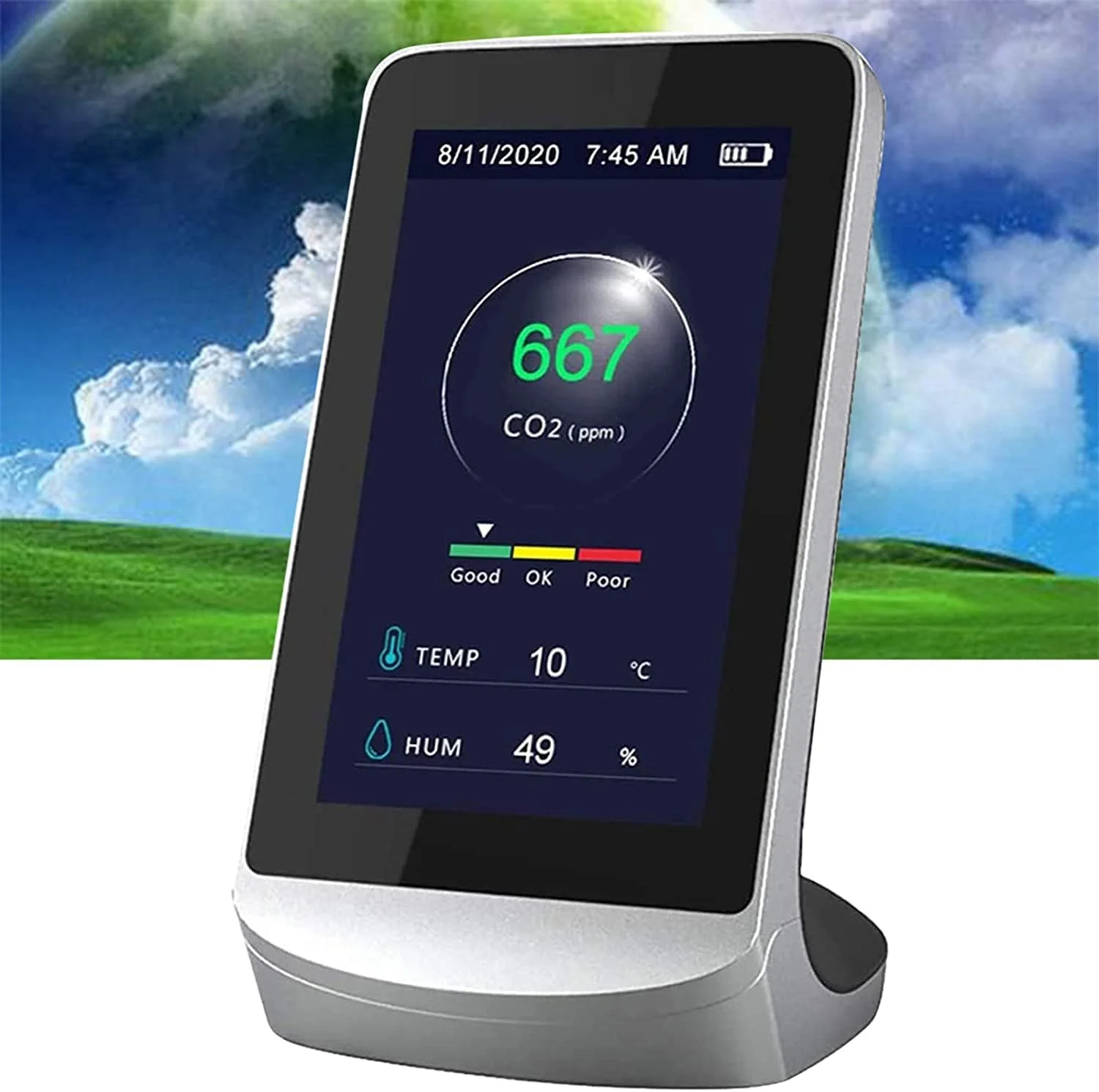 دستگاه تشخیص CO2 قابل حمل SVASTY، آنالیزور هوشمند کیفیت هوا با صفحه نمایش HD چند منظوره، مانیتور آلودگی هوا برای خانه، دفتر، شرکت