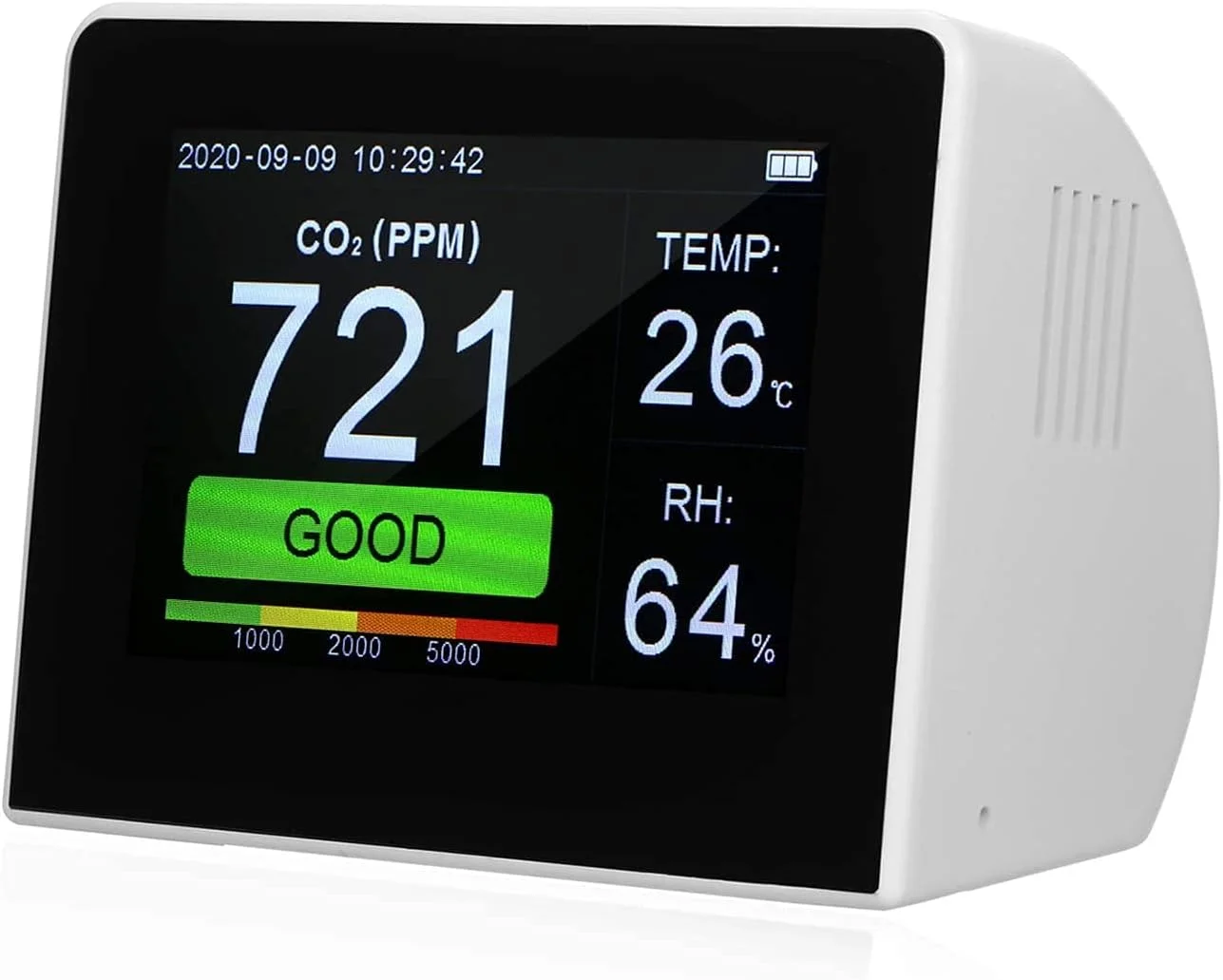 دستگاه تست Co2/Rh/Temp سواستی. ردیاب کیفیت هوای چند منظوره 3 در 1، مانیتور دما و رطوبت، تستر Co2 داخلی/خارجی با صفحه نمایش بادوام 3.5 اینچی