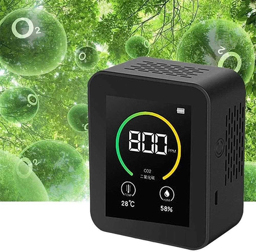 دستگاه سنجش کیفیت هوا SVASTY، مانیتور CO2، رطوبت و دما، نمایشگر رنگی LCD، آشکارساز چند منظوره گاز