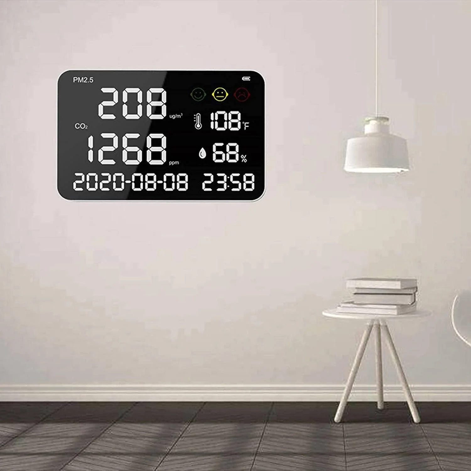 دستگاه تشخیص کیفیت هوا SVASTY، قابل نصب روی دیوار، مانیتور دی اکسید کربن PM2.5 داخلی، نمایشگر دیجیتال LED، دستگاه تشخیص دما و رطوبت