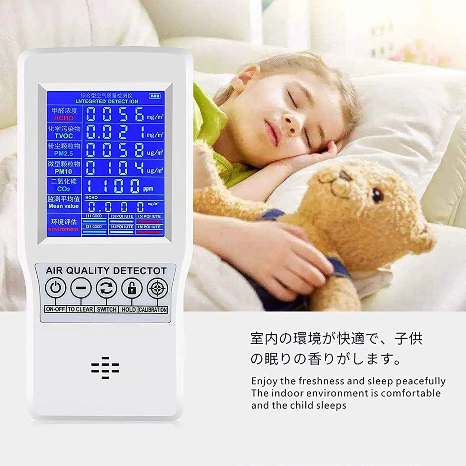 دستگاه تشخیص دی اکسید کربن 5 در 1 SVASTY، مانیتور کیفیت هوا، سنسور، تستر؛ تشخیص و تست آلودگی داخلی، PM2.5، PM10، TVOC، فرمالدئید، CO2