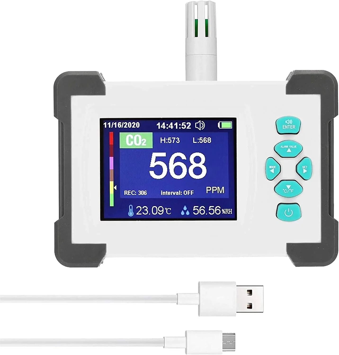دستگاه تشخیص دی اکسید کربن SVASTY با صفحه نمایش 3.2 اینچی، سنجش کیفیت هوا، پشتیبانی از تولید و خروجی فایل PDF مناسب برای آشپزخانه، خودرو و محیط های داخلی