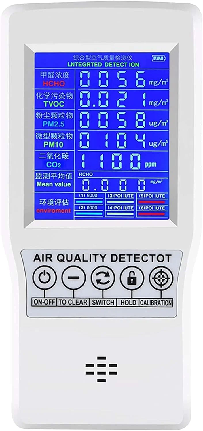 دستگاه تشخیص دی اکسید کربن 5 در 1 SVASTY، مانیتور کیفیت هوا، سنسور، تستر؛ تشخیص و تست آلودگی داخلی، PM2.5، PM10، TVOC، فرمالدئید، CO2 بادوام