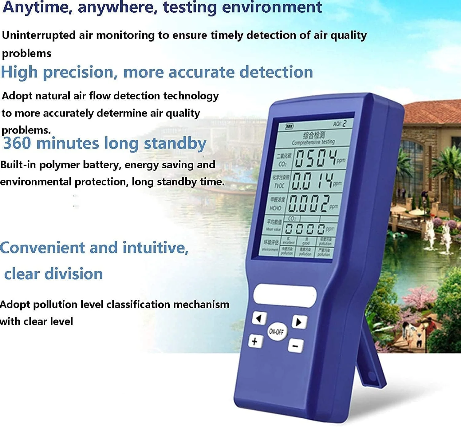 دستگاه تشخیص فرمالدئید SVASTY، دستگاه تشخیص کیفیت هوای آبی، مانیتور آنالیزور گاز با صفحه نمایش LCD دیجیتال، سنجش کیفیت هوا برای تسترهای داخلی و خارجی خانه