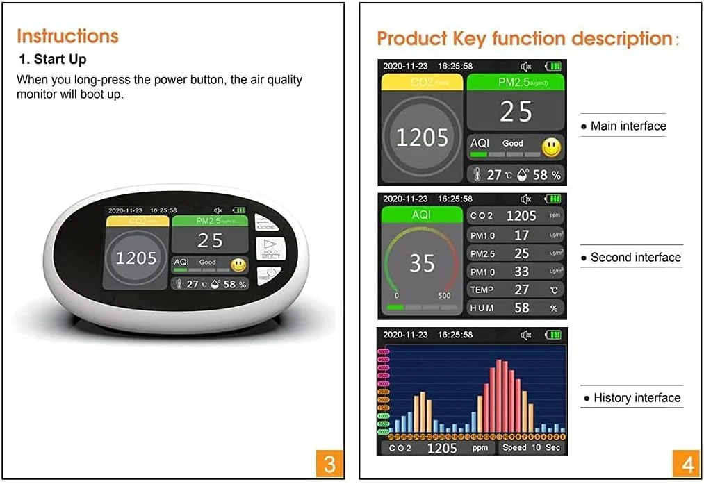 دستگاه سنجش دی اکسید کربن داخل ساختمان SVASTY، محدوده 400-5000ppm، مانیتور کیفیت هوا، دما و رطوبت نسبی، سنسور NDIR