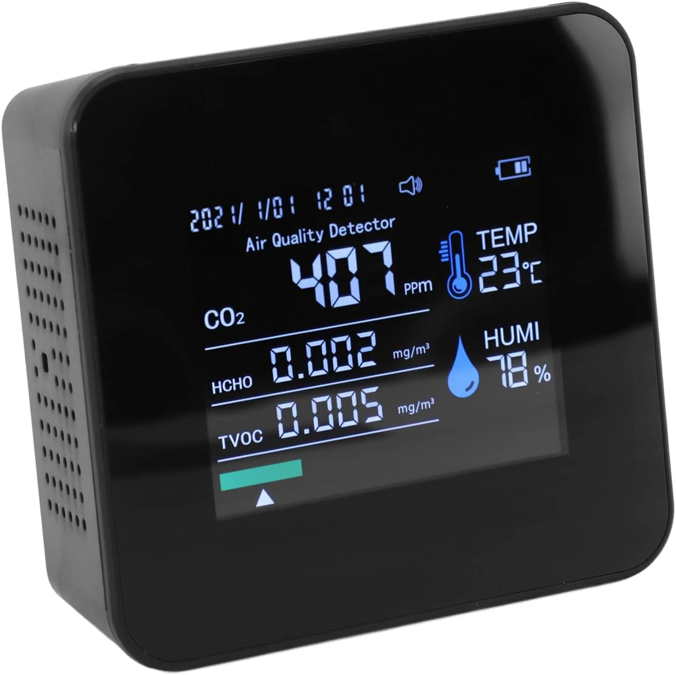 مانیتور کیفیت هوای داخلی 9 در 1 Sunisfa برای سنجش PM2.5، PM10، PM1.0، CO2، HCHO، TVOC، دما، رطوبت و زمان