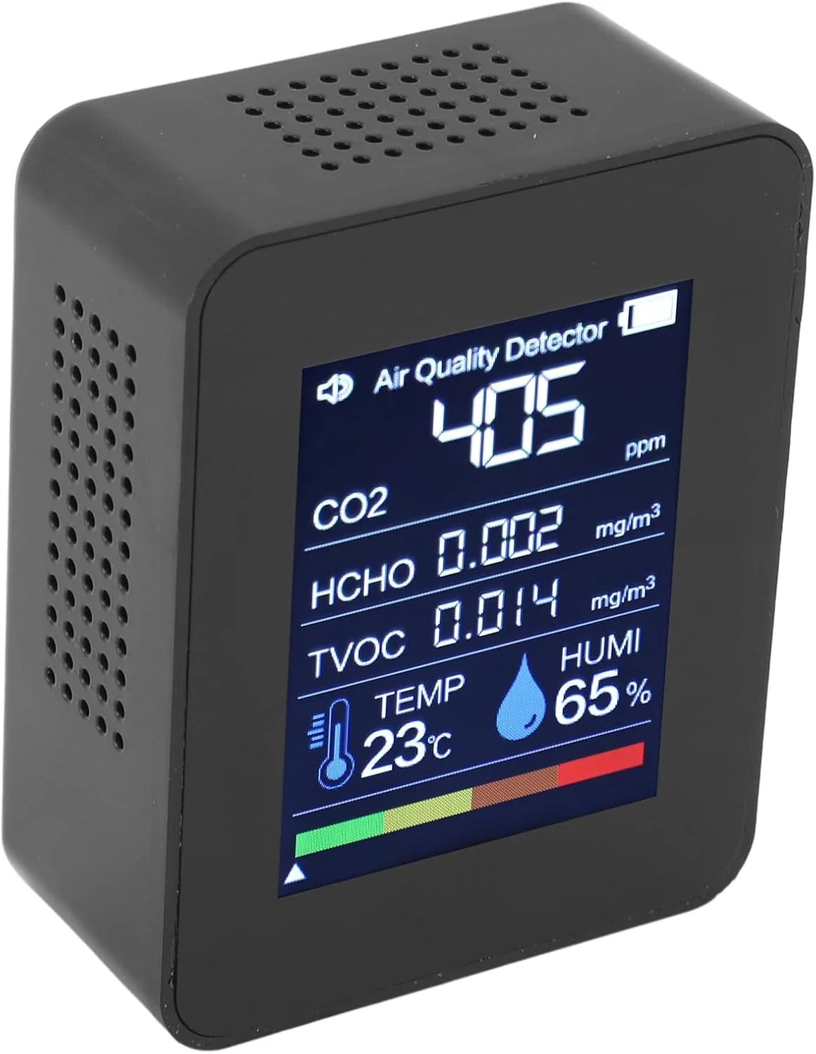 دستگاه تشخیص کیفیت هوای 5 در 1 قابل حمل Sunisfa، تستر داخلی CO2 HCHO TVOC، مانیتور دما و رطوبت برای دفتر، خودرو، خانه