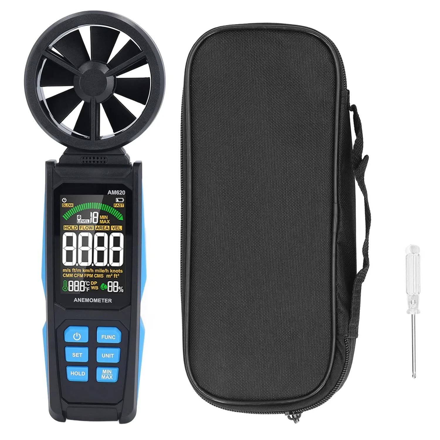 بادسنج دیجیتال Spacnana، سرعت سنج باد دستی با صفحه نمایش LCD دارای نور پس زمینه چرخش 180 درجه برای هواشناسی انرژی باد محیطی