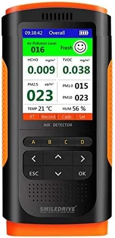 SMILEDRIVE® - دستگاه قابل حمل تشخیص آلودگی هوا با صفحه نمایش گرافیکی رنگی، PM 1/2.5/10، TVOC، HCHO، دما و رطوبت