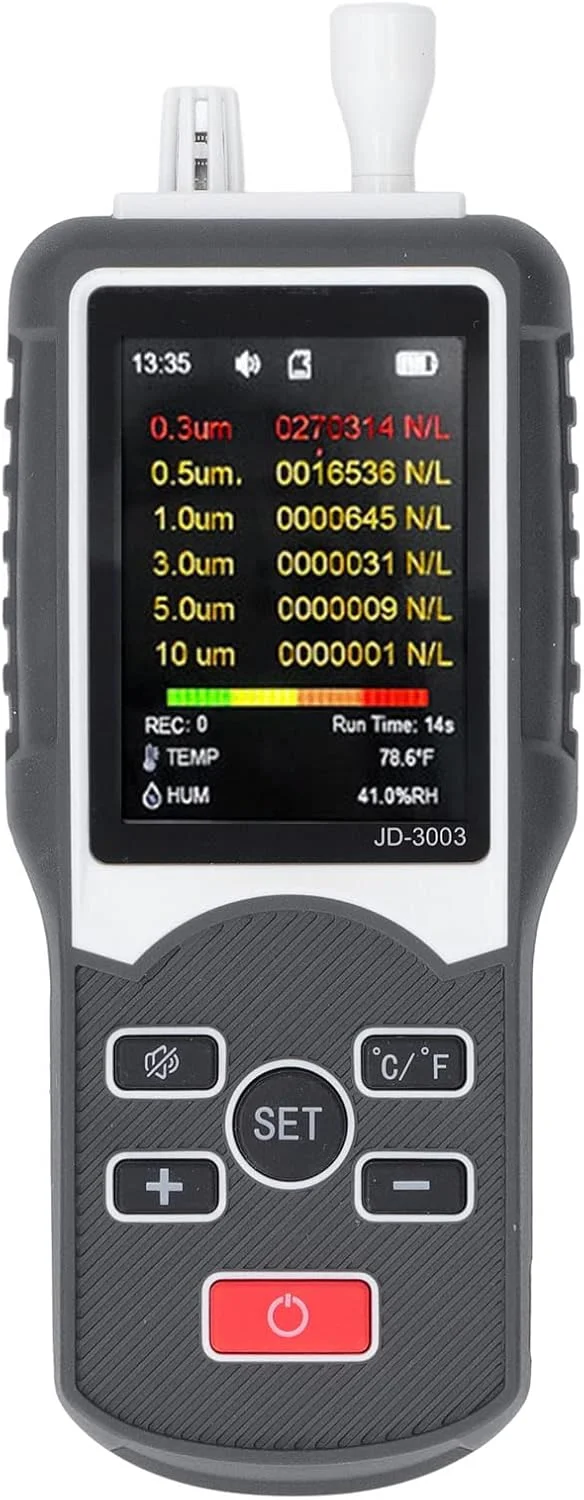 دستگاه سنجش کیفیت هوا سوراندی، آشکارساز ذرات معلق PM1.0 PM10، شمارنده ذرات گرد و غبار دستی، دماسنج و رطوبت سنج ذرات معلق آلودگی برای دفتر کار خانگی در فضای باز