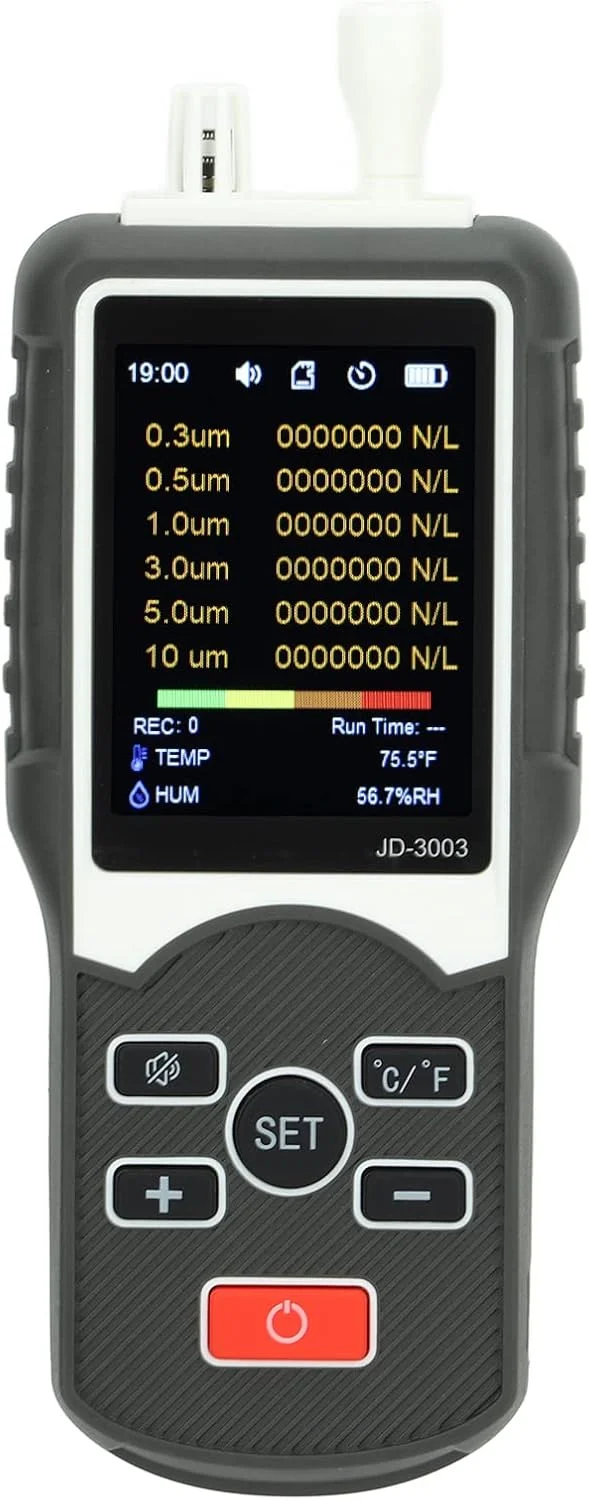 دستگاه سنجش کیفیت هوا سوراندی، آشکارساز ذرات معلق داخلی PM1.0 PM10، شمارنده ذرات گرد و غبار، رطوبت و ثبت آلودگی برای خانه، دفتر و فضای باز با باتری