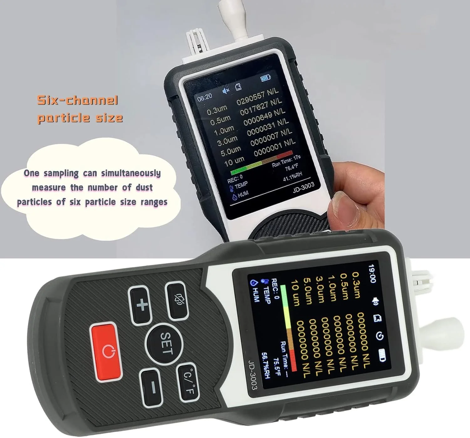 دستگاه سنجش کیفیت هوا سوراندی، ردیاب ذرات معلق داخلی PM1.0 PM10، شمارنده ذرات گرد و غبار، رطوبت و آلودگی، قابل استفاده در فضای باز، خانه، دفتر، با قابلیت ضبط و دارای باتری