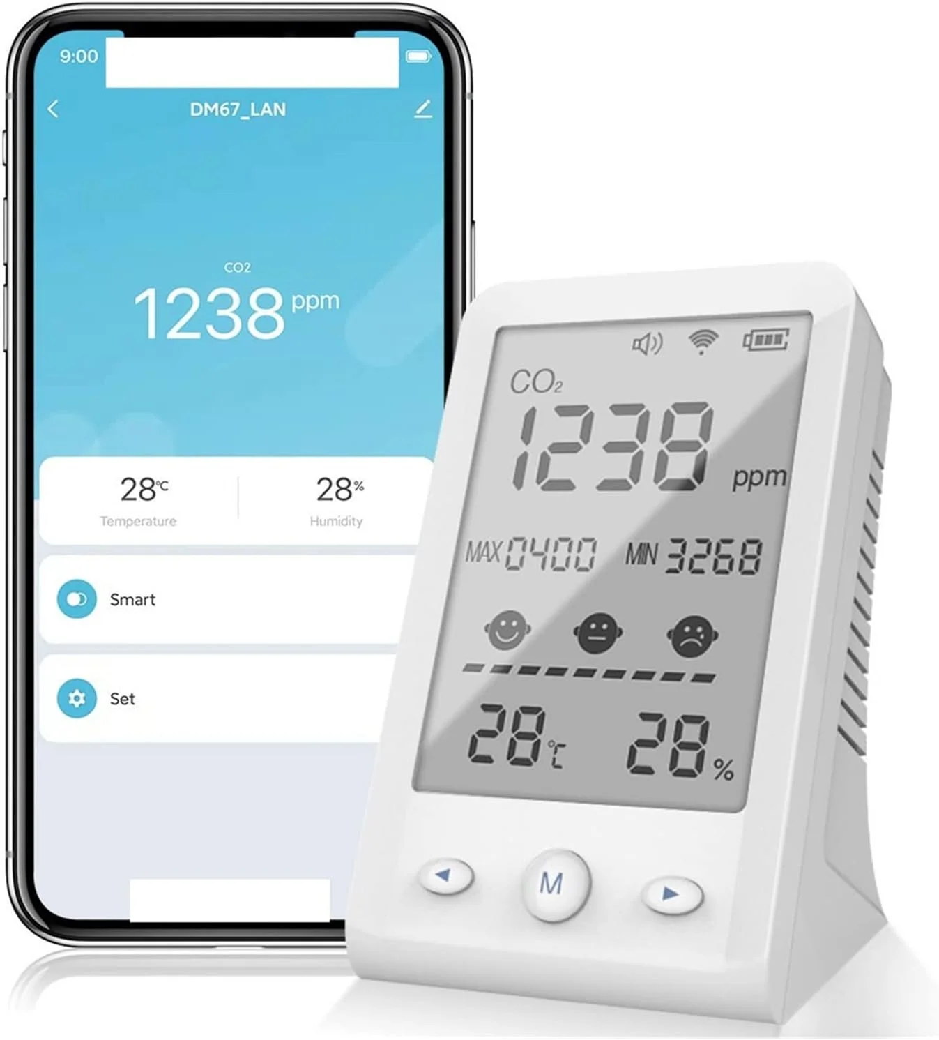 دستگاه سنجش کیفیت هوا و تشخیص گاز SilteD با Tuya WiFi، مینی متر رومیزی دی اکسید کربن، دماسنج و رطوبت سنج با آلارم حجم بالا و صفحه نمایش دیجیتال LCD