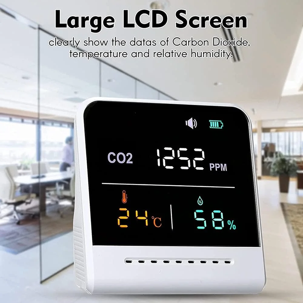 مانیتور کیفیت هوا Shandongmt با نمایشگر LCD بزرگ، متر CO2، آشکارساز دی اکسید کربن برای نظارت بر کیفیت هوا در خانه/دفتر