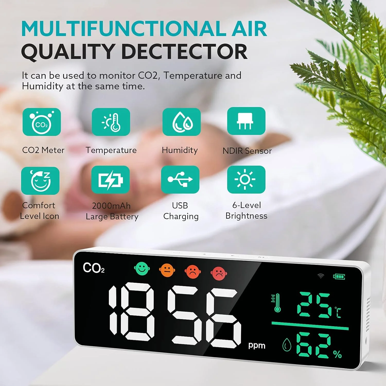 دستگاه سنجش دی اکسید کربن Shandongmt با قابلیت نصب روی دیوار، ردیاب دی اکسید کربن دما، مانیتور کیفیت هوا سنسور NDIR ثبت کننده داده ها محدوده 400 تا 5000ppm، صفحه نمایش بزرگ برای استفاده در خانه/دفتر/مدرسه