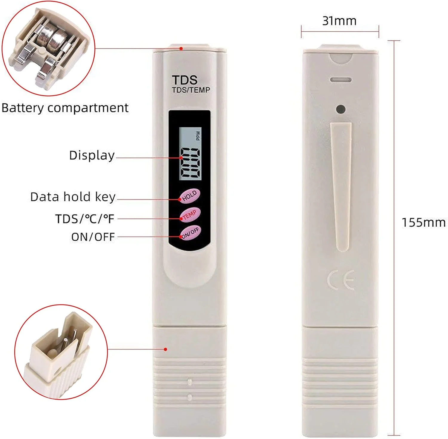 تستر TDS دیجیتال قلمی کالیبره شده SHAPURE با LCD برای تست کیفیت آب (Ppm)