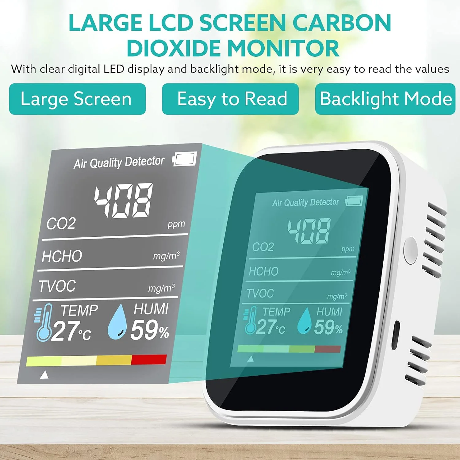 دستگاه سنجش 5 در 1 دی اکسید کربن Shandongmt، مانیتور کیفیت هوا، تستر فرمالدئید، آشکارساز دی اکسید کربن TVOC HCHO، دما، رطوبت، کالیبراسیون آسان، عملکرد زنگ هشدار برای خانه/مدرسه/دفتر