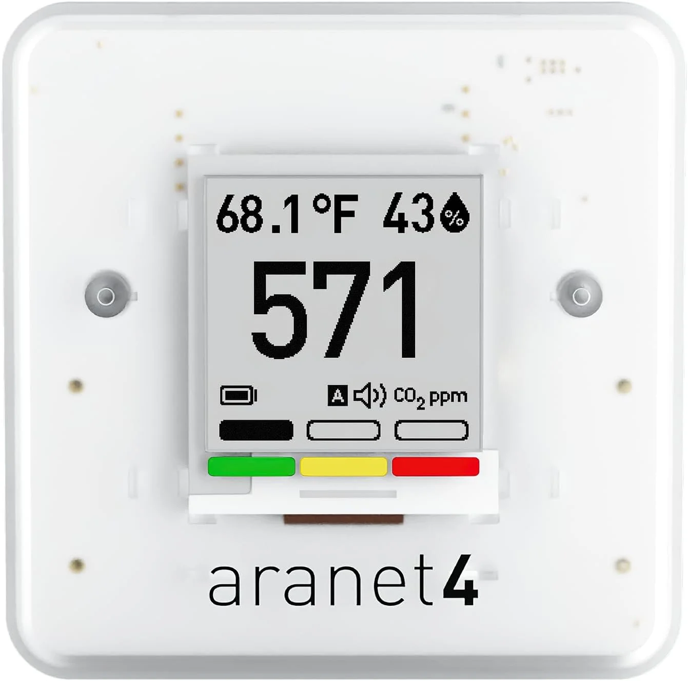 SAF Aranet4 Home: مانیتور کیفیت هوای داخلی بی سیم برای دفتر یا مدرسه (CO2، دما، رطوبت و موارد دیگر) قابل حمل، با باتری، صفحه نمایش E-Ink، برنامه برای پیکربندی و تاریخچه داده