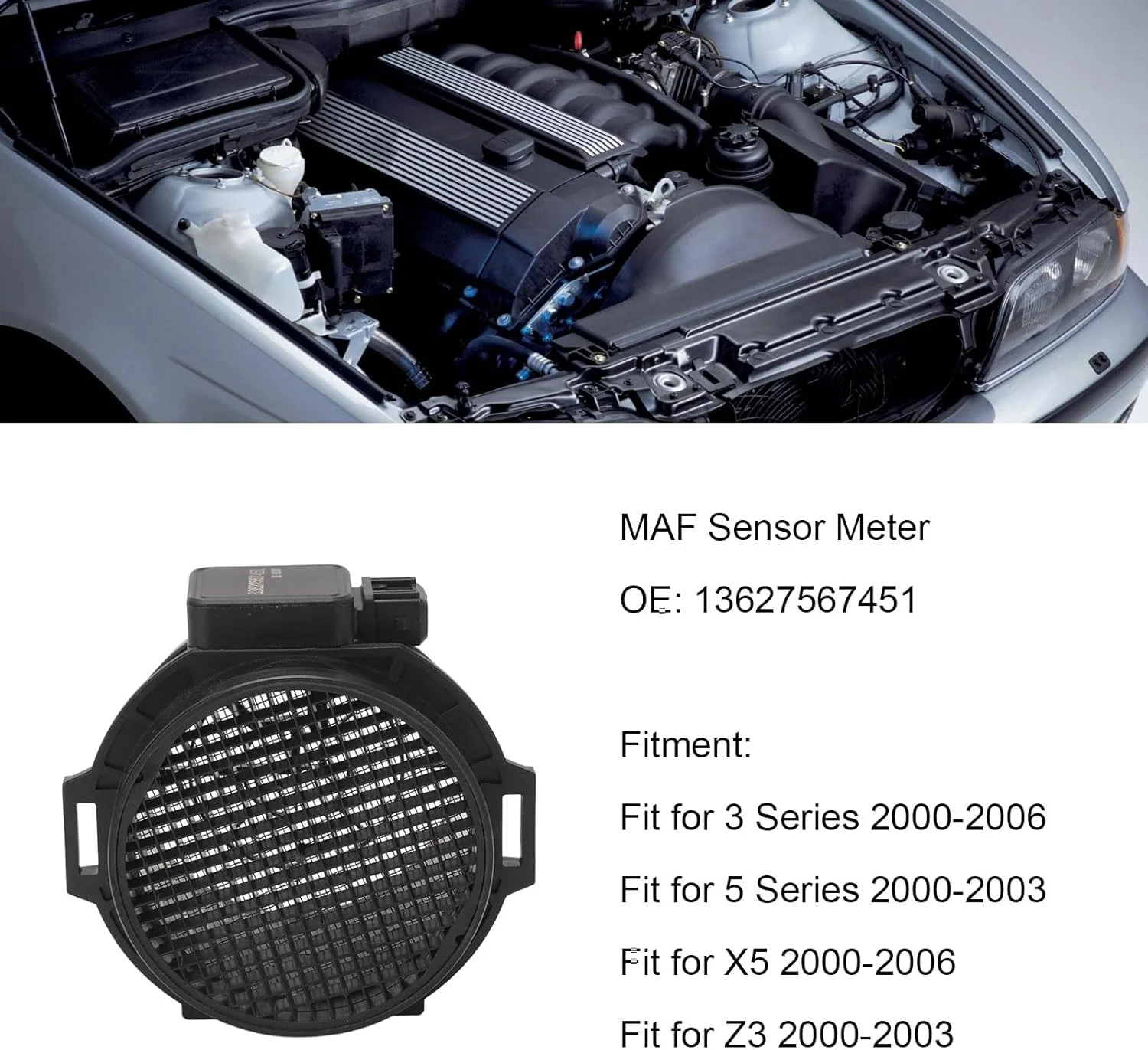 سنسور جریان هوای جرمی 13627567451 اندازه گیری دقیق برای مدل های 2000 تا 2003، جایگزین OE شماره 5WK9605