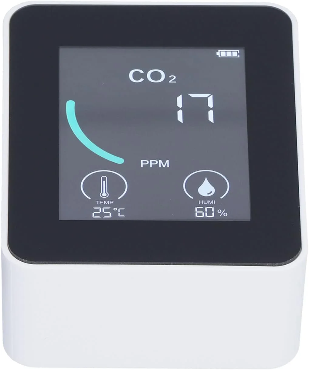 دستگاه تشخیص کیفیت هوا RvSky، مانیتورینگ قابل حمل و لحظه ای با عملکرد هشدار 2CO1T LCD CO2، دماسنج دیجیتال، مناسب برای دفاتر، خانه ها، سالن های ورزشی (سفید)